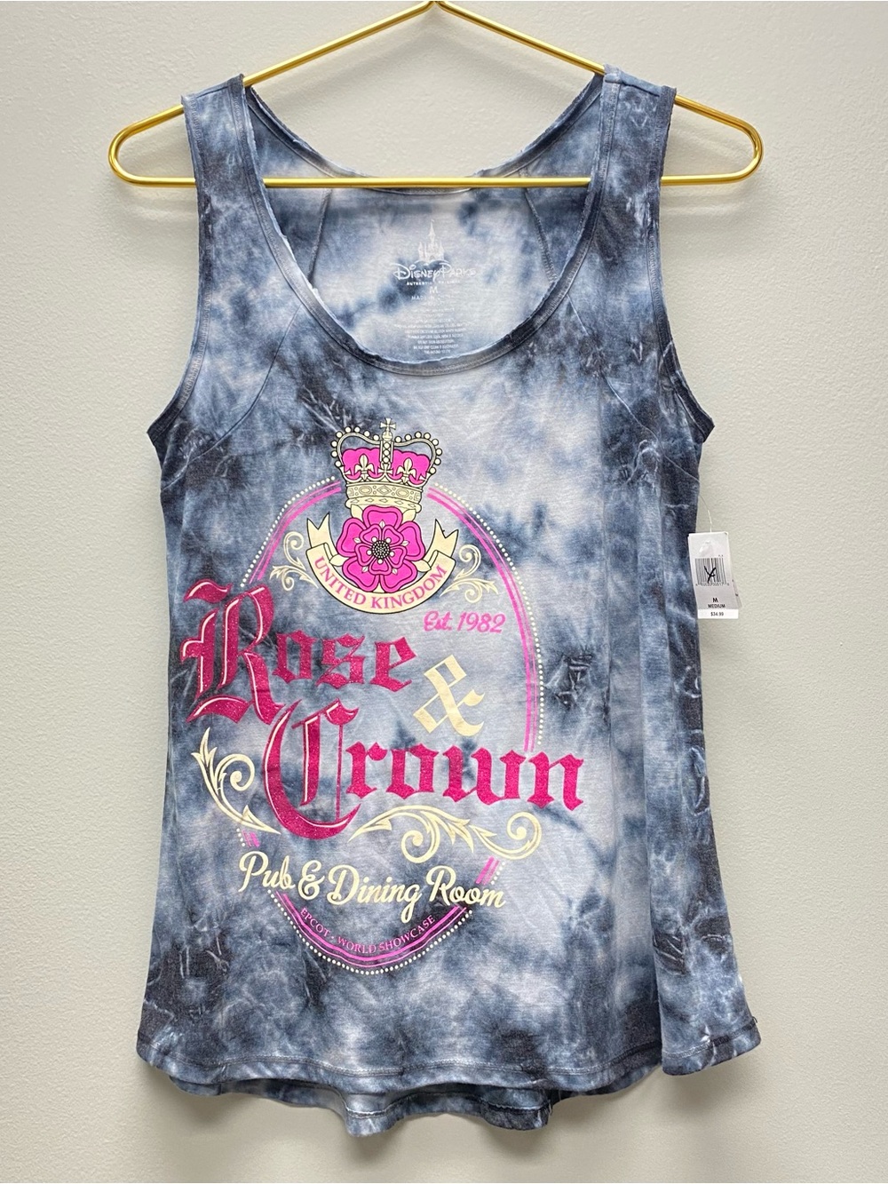 Disney Parks Rose & Crown‎ Pub Sleeveless Tank Top Size Medium Tie Dye Glitter